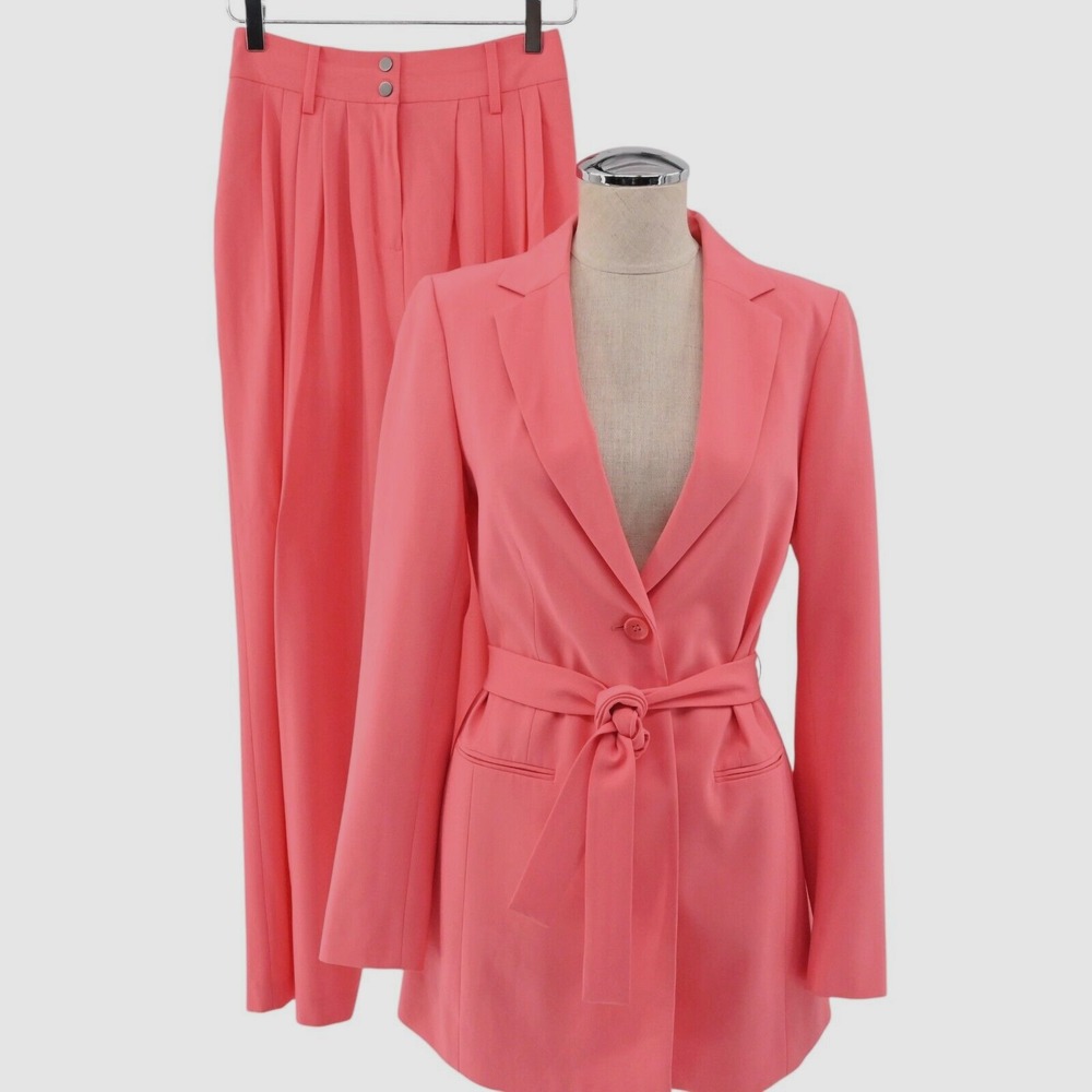 BCBGMaxAzria Belted Pantsuit Womens Size XXS Coral Pleated High Rise Chic Career
